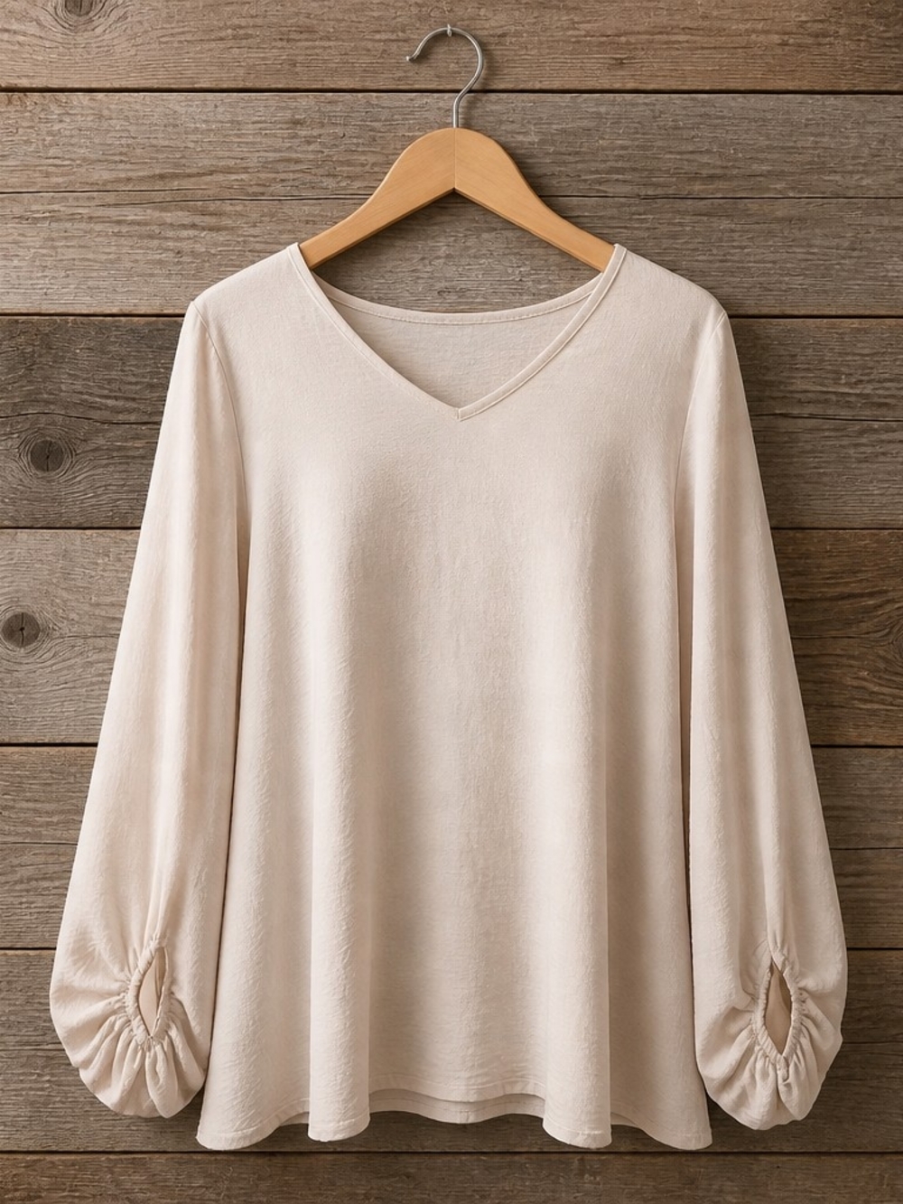 JODIFL Cream V-Neck Long Sleeve Blouse